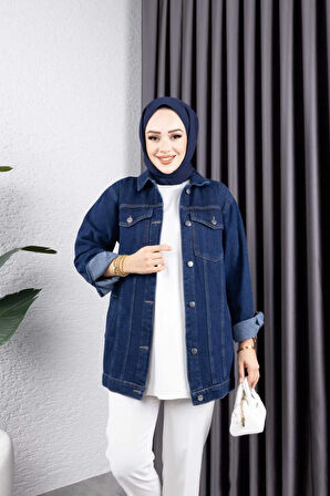 Kadın Siyah Kar Yıkamalı Cepli Denim Kot Ceket