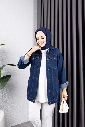 Kadın Siyah Kar Yıkamalı Cepli Denim Kot Ceket