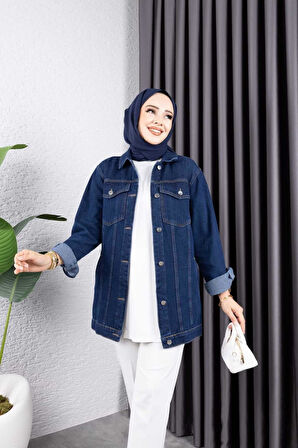 Kadın Siyah Kar Yıkamalı Cepli Denim Kot Ceket