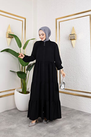 Kadın Fermuarlı Cepli Ayrobin Ferace