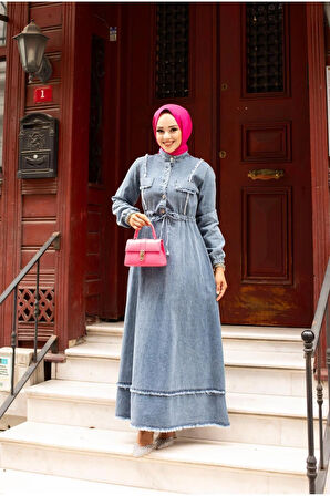 Kadın Püsküllü Denim Kot Elbise