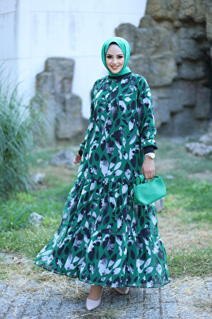 Kadın Astarlı Şifon Desenli Elbise