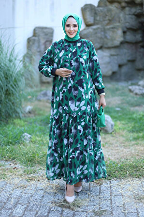 Kadın Astarlı Şifon Desenli Elbise