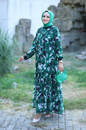 Kadın Astarlı Şifon Desenli Elbise