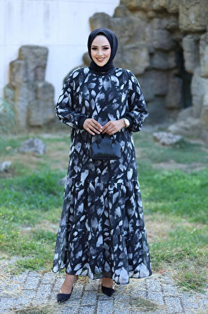 Kadın Astarlı Şifon Desenli Elbise