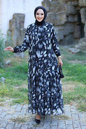 Kadın Astarlı Şifon Desenli Elbise