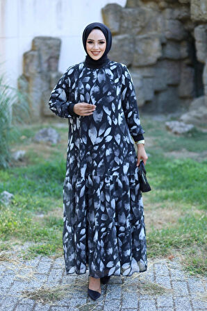 Kadın Astarlı Şifon Desenli Elbise