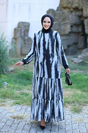 Kadın Astarlı Şifon Desenli Elbise