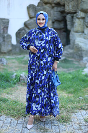 Kadın Astarlı Şifon Desenli Elbise