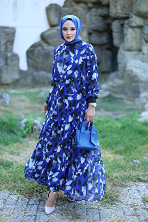 Kadın Astarlı Şifon Desenli Elbise