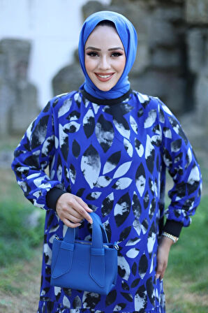 Kadın Astarlı Şifon Desenli Elbise