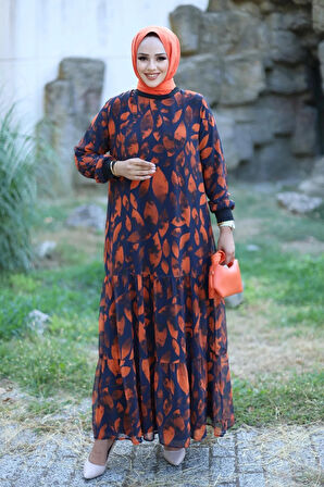 Kadın Astarlı Şifon Desenli Elbise