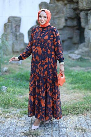 Kadın Astarlı Şifon Desenli Elbise