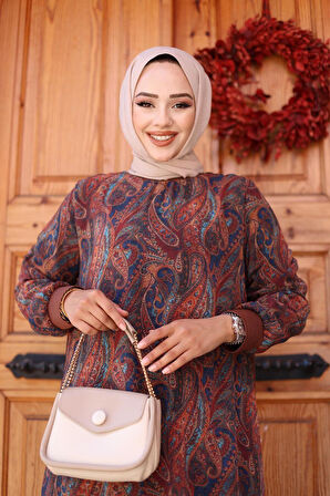 Kadın Astarlı Şifon Desenli Elbise