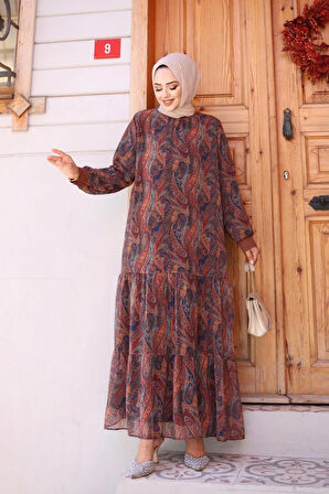 Kadın Astarlı Şifon Desenli Elbise