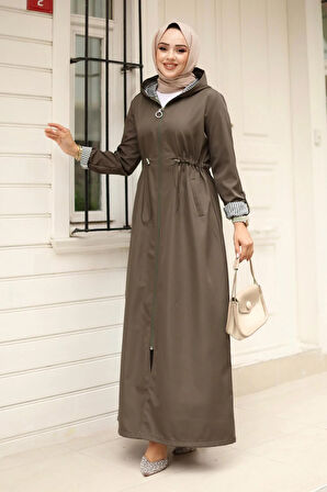 Kadın Kapüşonlu Fermuarlı Bondit Kap