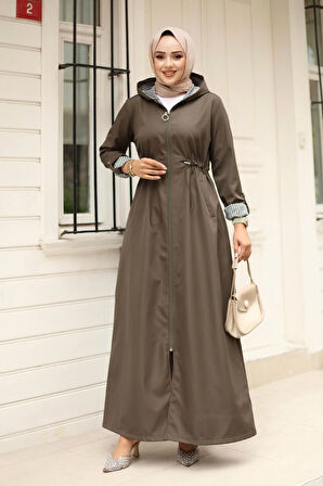 Kadın Kapüşonlu Fermuarlı Bondit Kap