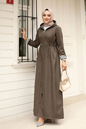 Kadın Kapüşonlu Fermuarlı Bondit Kap