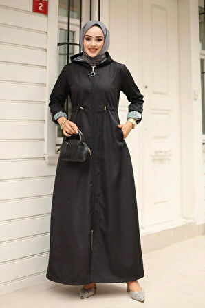 Kadın Kapüşonlu Fermuarlı Bondit Kap