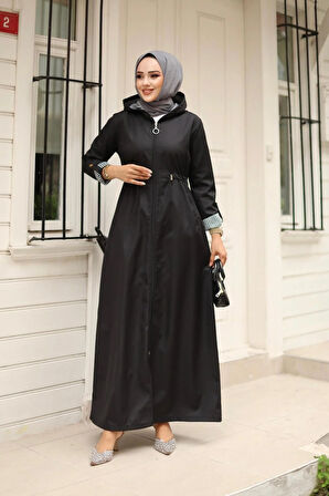 Kadın Kapüşonlu Fermuarlı Bondit Kap