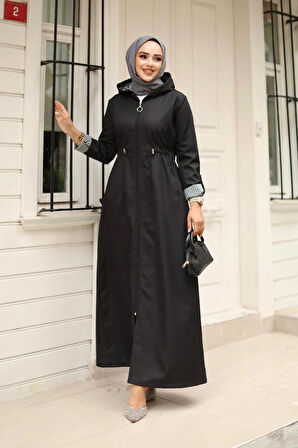 Kadın Kapüşonlu Fermuarlı Bondit Kap