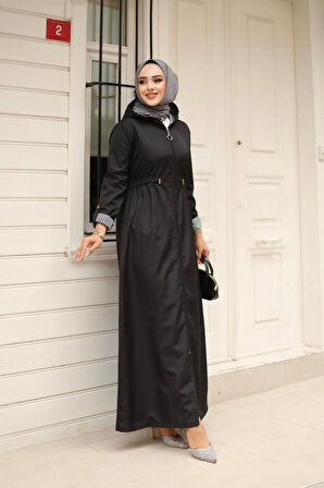 Kadın Kapüşonlu Fermuarlı Bondit Kap