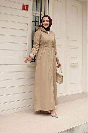 Kadın Kapüşonlu Fermuarlı Bondit Kap