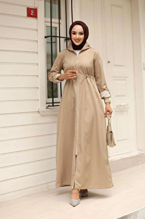 Kadın Kapüşonlu Fermuarlı Bondit Kap