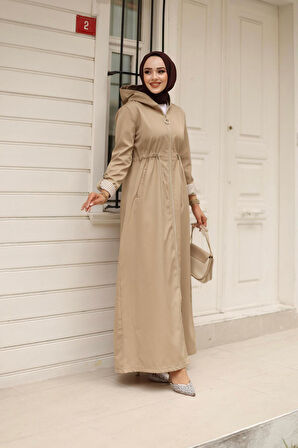 Kadın Kapüşonlu Fermuarlı Bondit Kap