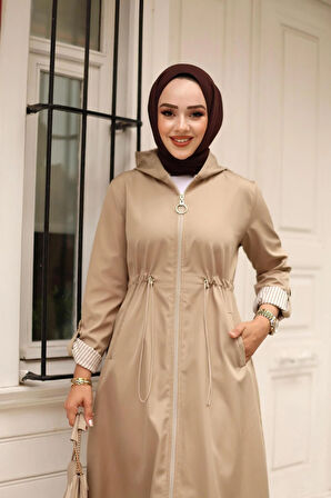 Kadın Kapüşonlu Fermuarlı Bondit Kap