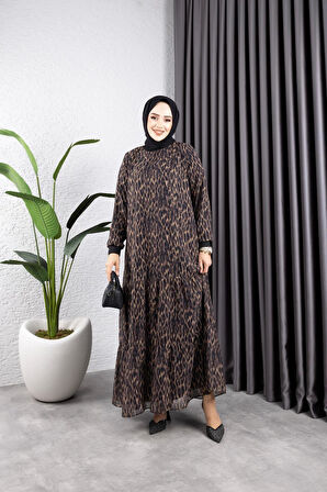 Kadın Astarlı Zebra Desenli Şifon Elbise