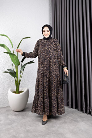 Kadın Astarlı Zebra Desenli Şifon Elbise