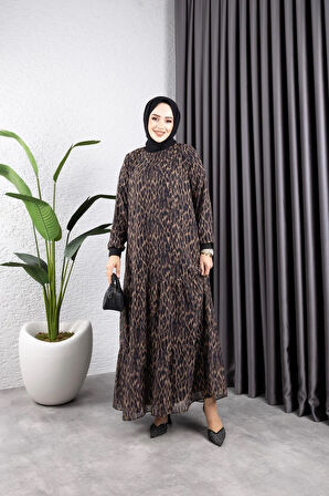 Kadın Astarlı Zebra Desenli Şifon Elbise