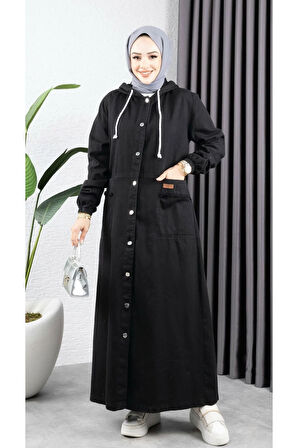 Kadın Düğmeli Kapüşonlu Cep Püsküllü Kop Kap