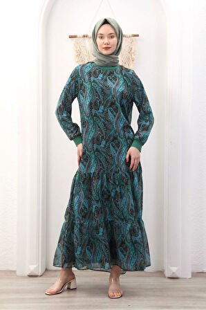 Kadın Astarlı Şifon Desenli Elbise