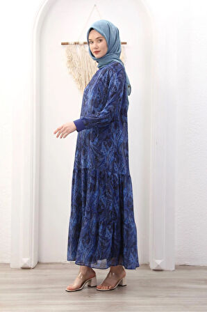 Kadın Astarlı Şifon Desenli Elbise