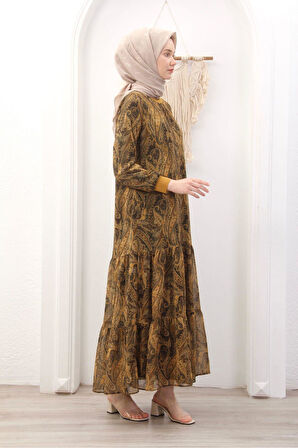 Kadın Astarlı Şifon Desenli Elbise