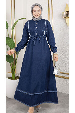 Kadın Püsküllü Denim Kot Elbise