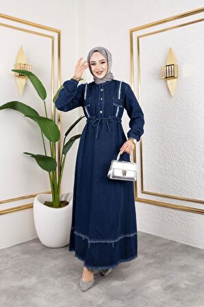 Kadın Püsküllü Denim Kot Elbise