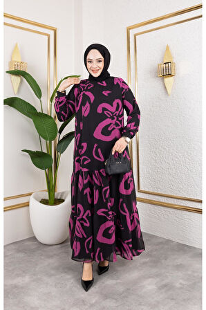 Kadın Astarlı Şifon Desenli Elbise