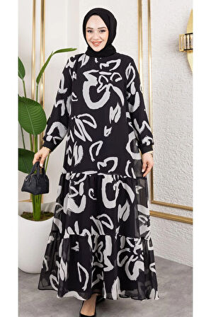 Kadın Astarlı Şifon Desenli Elbise