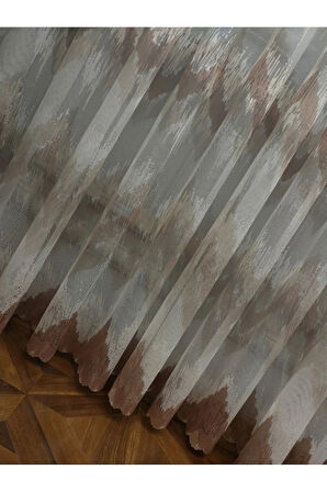 Harmony Zikzak Desen Bej Vizon Kahve Renkli Tasarım 1/3Kat Pileli Tül Perde