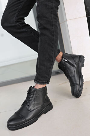 Harold Erkek Siyah Garantili Hakiki Deri Soğuk Geçirmez Kaymaz Kauçuk Taban Bot HAROLD-7145