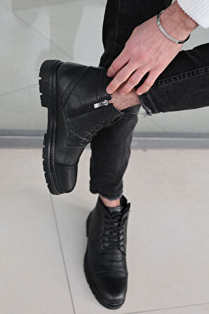 Harold Erkek Siyah Garantili Hakiki Deri Soğuk Geçirmez Kaymaz Kauçuk Taban Bot HAROLD-7145