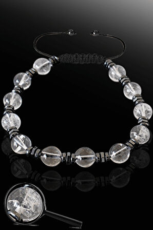 Sertifikalı Hematitli Doğal Kristal Kuvars Taşı Bileklik - Ayarlamalı