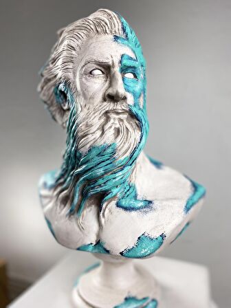 Poseidon 'Blue Coral' Dekoratif Heykel, Pop Art Roma Yunan Heykelleri