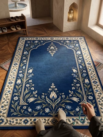 Lacivert Lale Desenli  Seccade - Çeyizlik Ve Hediyelik Seccade Namazlık