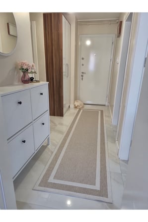Modern Bej Çerçeveli Sisal Dokulu Salon ve Oturma Odası Halısı