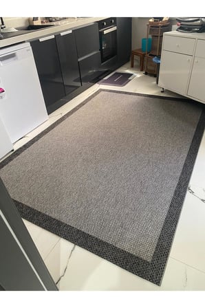 Modern Gri Çerçeveli Sisal Mutfak ve Antre Halısı