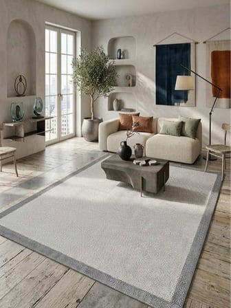 Modern Krem Gri Çerçeveli Sisal Mutfak ve Antre Halısı